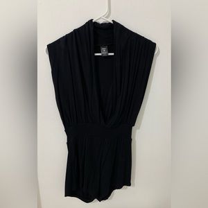 Red Fox Plunge neckline Black Stretch Short Romper- Medium (runs small)
